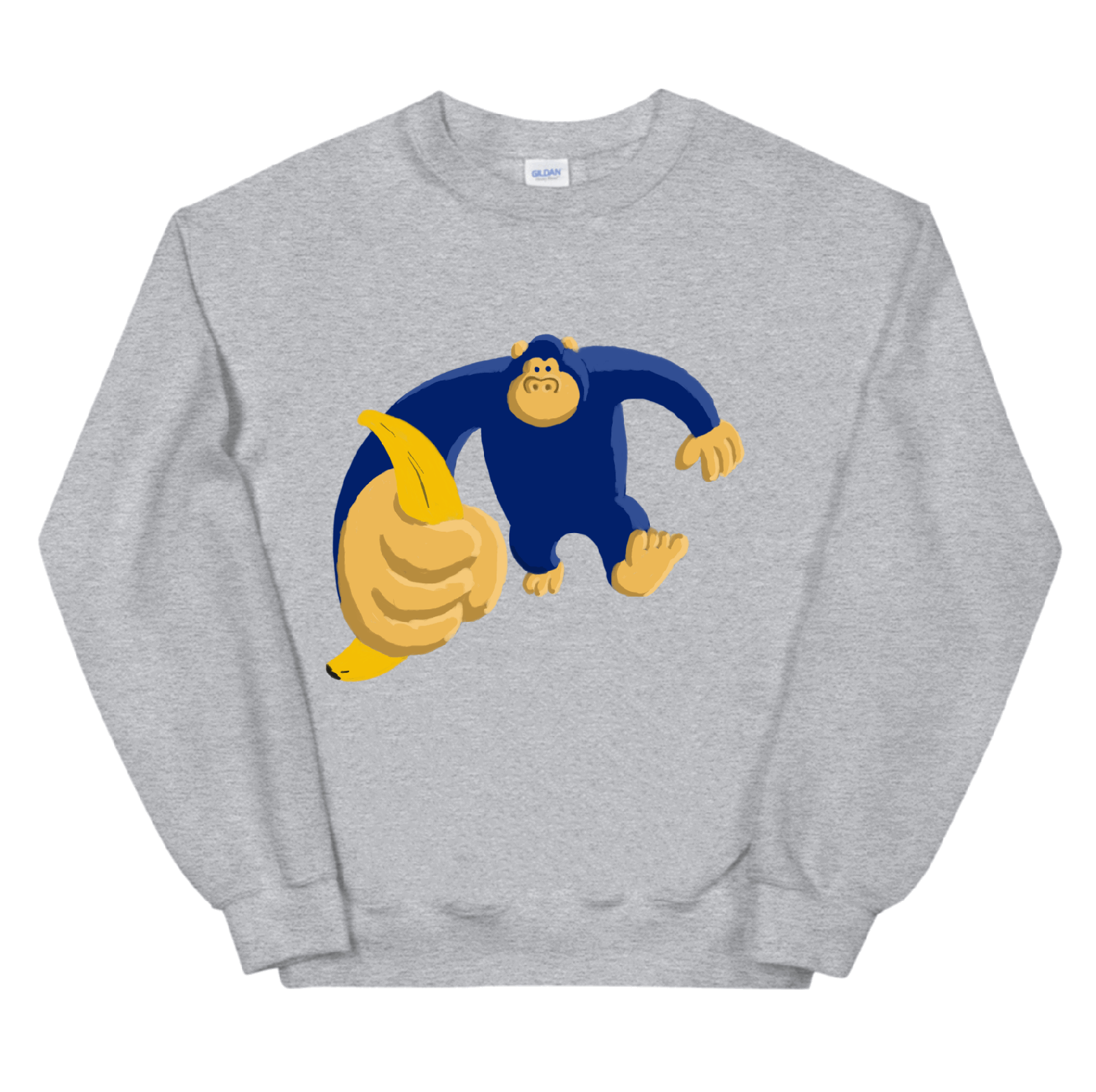 illustration gif of blue gorilla walking with his banana