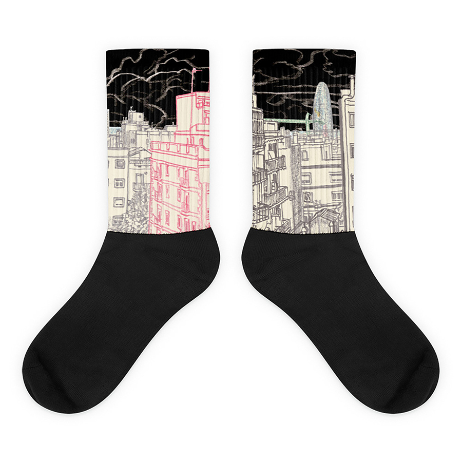 Barcelona original drawing design socks in black