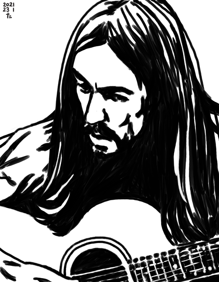 Illustration of George Harrison playng the guitar