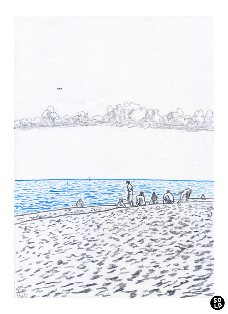 Dibuix de platja del Bogatell de Barcelona